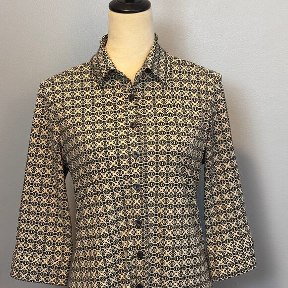 Express Geometric Print Button Up Shirt Dress Collared 3/4 Sleeve Timeless 11/12 - Picture 3 of 9